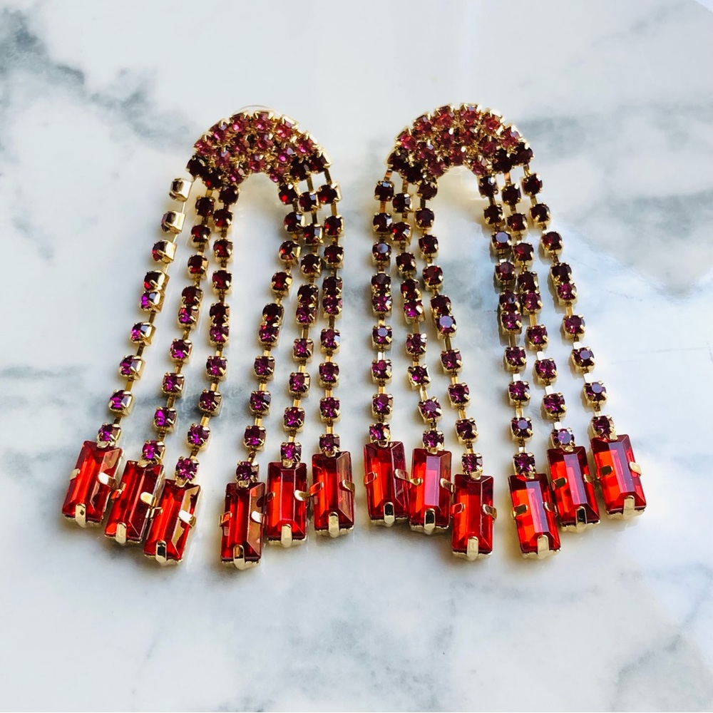 Rainbow Rhinestone Drop Earrings - Picture 3 of 13
